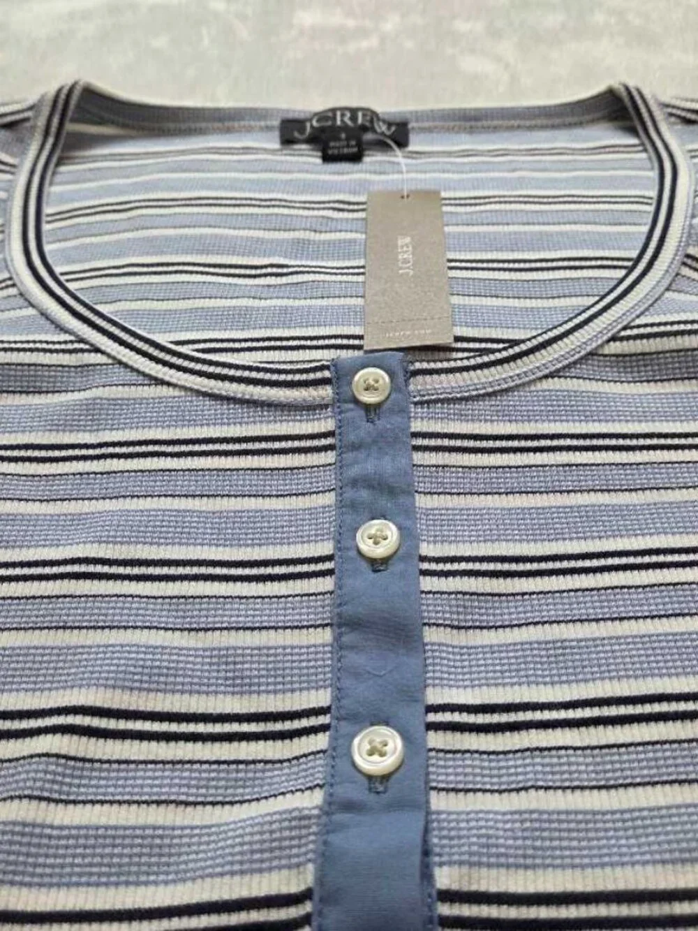 New S J.Crew perfect rib button-up shirt with satin trim in Blue stripe